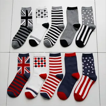 

10 MIX CORLOR/LOT FLAG PRINTING HEALTH SOFT WEAR SUITABLE HIGH QUALITY NATURAL COTTON RIBBED TOP STANDARD TOP MEN SOCKS