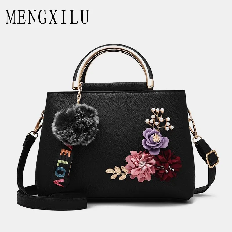 

MENGXILU Luxury Handbags Women Bags Designer Flower Plush Ball Leather Crossbody Bag for Women Shoulder Bag Lady Bolsa Feminina