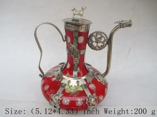 Chinese ancient Tibet copper longfeng f dog ceramic teapot Chinese ancient Tibet copper longfeng f dog ceramic teapot