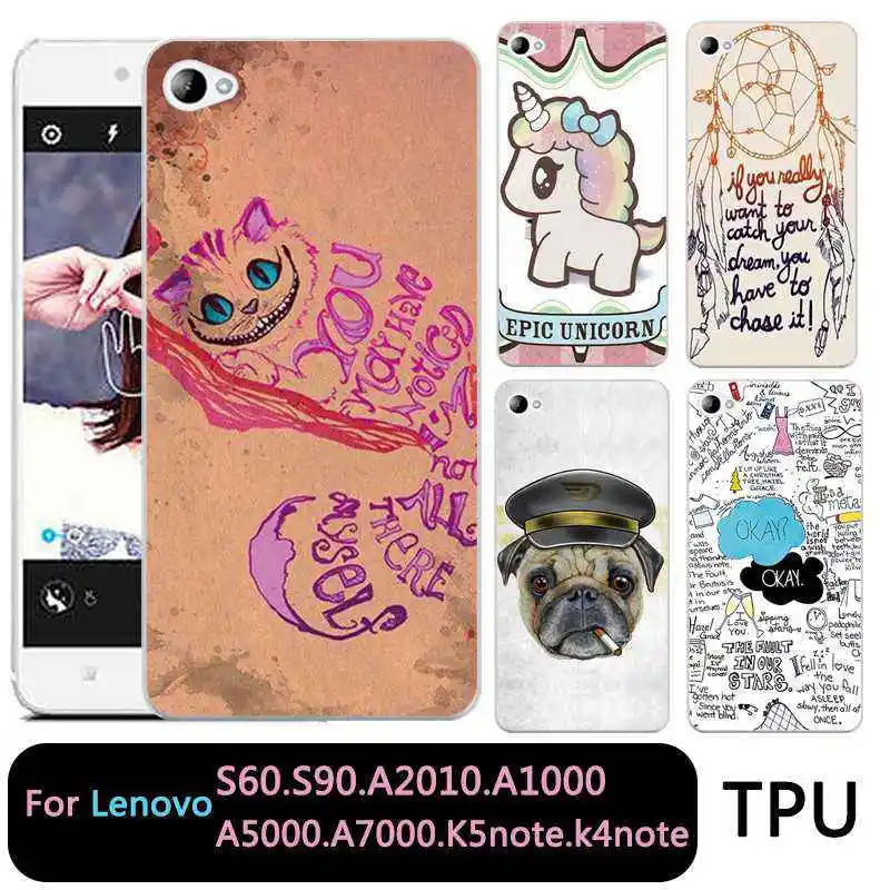 QMSWEI Soft TPU Clear Phone case For Lenovo S60 S90 A2010 a1000 a5000 a7000 k5note k4note Stitch Unicorn Cat Cover Free shipping |