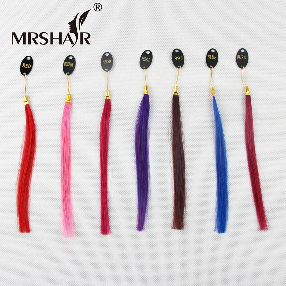 MRSHAIR цветные кольца remy волосы цвета 27 цветов доступны настоящие Remy человеческие волосы черный коричневый блонд Красный Розовый Фиолетовый Синий Бург