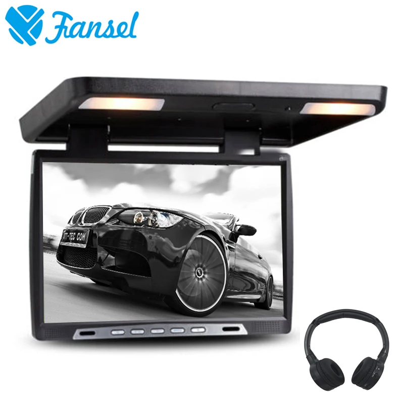 

Fansel 19 Inch Car Ceiling Monitor Flip Down TFT LCD Roof Mount Player IR Transmitter Adjustable View Screen Dual Dome Lights