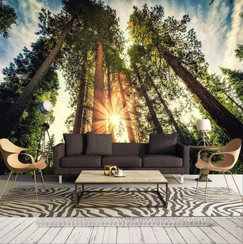 

Bacaz 8D/5D Papel Murals Wallpaper Nature Sun Towering trees 3d Wall Photo Mural Wall paper for Living Room 3D Wall Murals