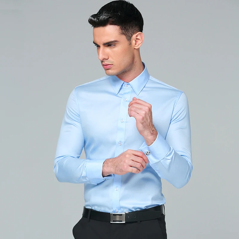 Regular Fit Shirts for Men Business Long Sleeve Cufflink Cotton Solid Color Camisas De Hombre dress shirts men casual shirts
