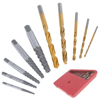 

10pcs/set CR-V Metric & Imperial Screw Extractor and Titanium Twist Drill Bit Set with Metal Iron Box for Bolt Removal