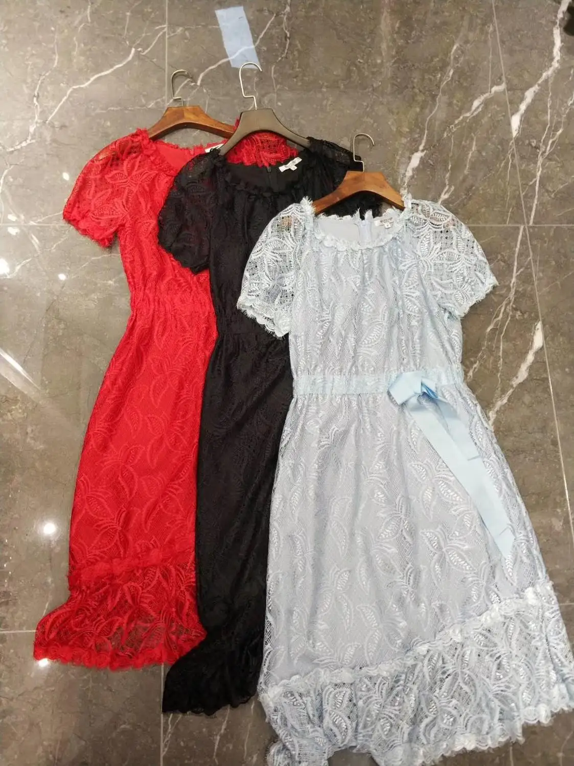 

Original Design Fashion Elegant Dress Sexy Lace Hollow with Waist Decoration Hem Bevel High Quality Short Sleeve A Dress