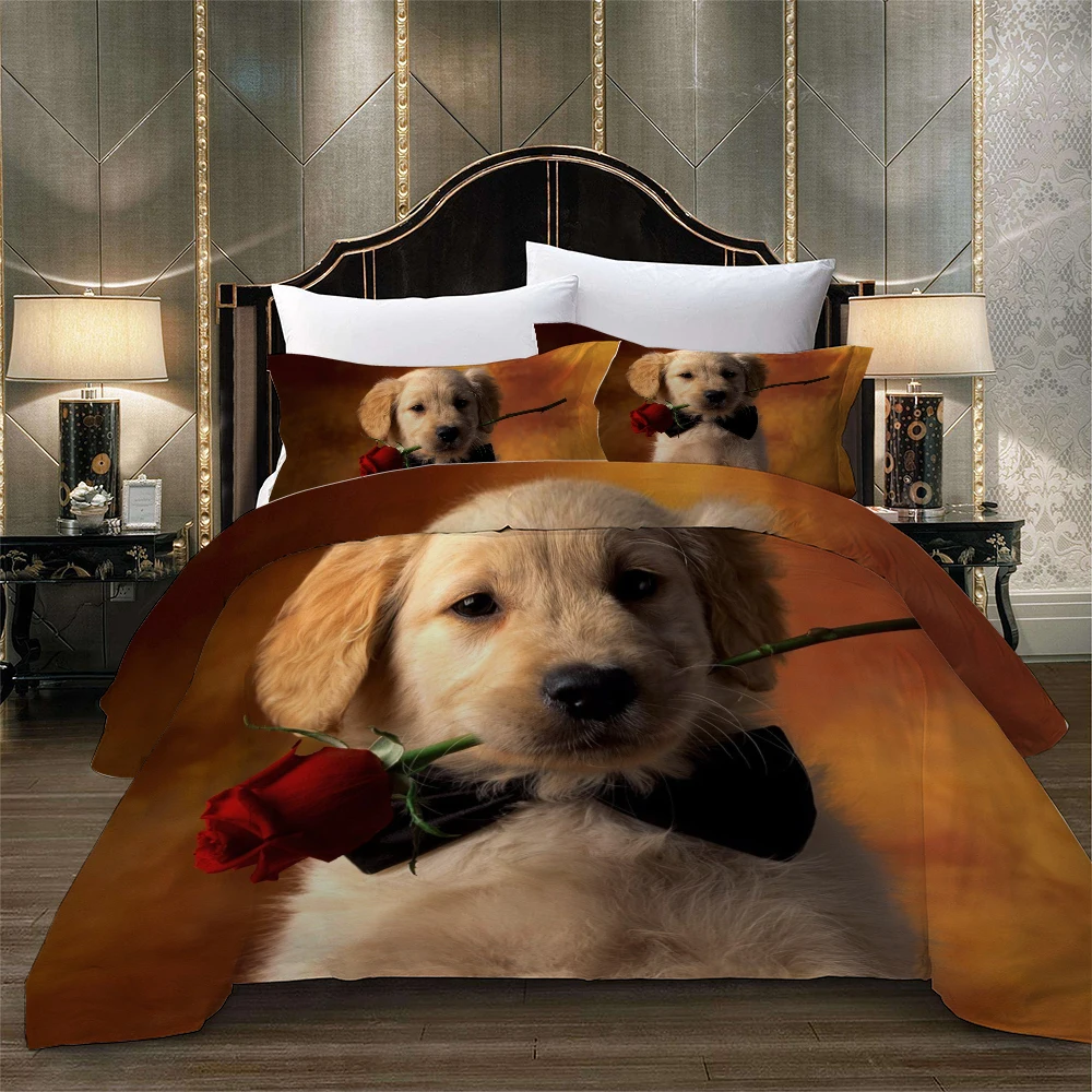 

BEST.WENSD Rose dachshund bedclothes Bow tie brown dog bedding set wedding luxury comforter set Home textiles duvet cover sets
