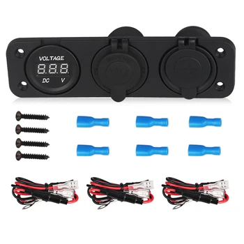 

Universal 12V 3.1A 3 in 1 Cigarette Lighter Socket Dual USB Power Adapter Charger LED Digital Voltmeter Fuse Car Motorcycle Boa