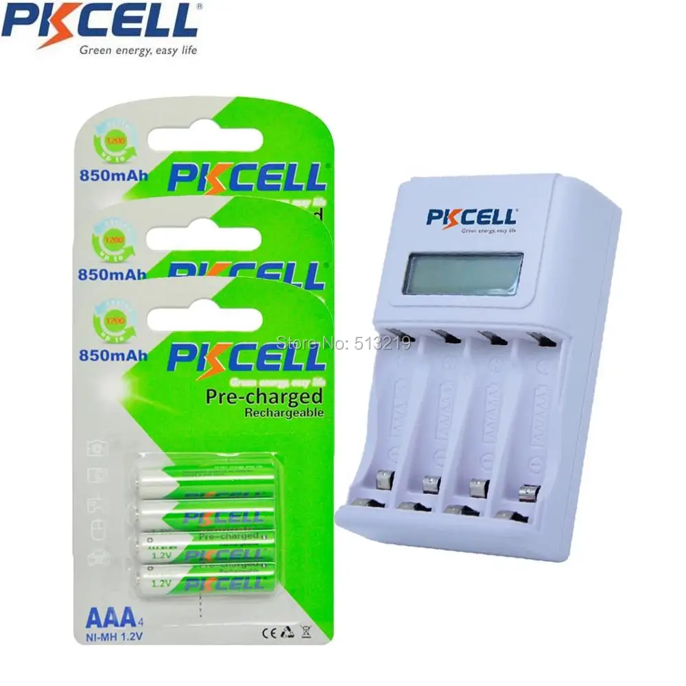 

12Pcs PKCELL Pre-charged AAA Rechargeable Battery 4slot EU/US LCD Charging Indicator Charger For 1to4pcs AA/AAA NICD/NIMH Batter