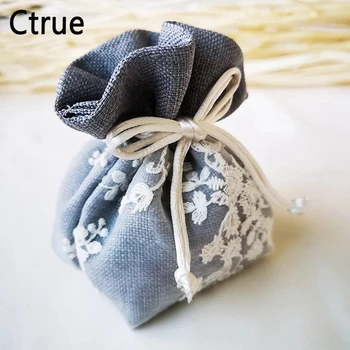 

10pcs Vintage linen Candy Bags Drawstrings Gift Bag with lace Wedding Party Favor Pouch Birthday girl baby shower Supplies