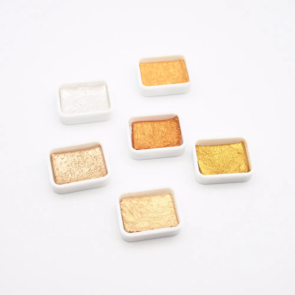 Kuretake Paint GANSAI TAMBI Starry Colors Solid Watercolor Paint Mini Set Original Metallic Gold Paints Japan 3