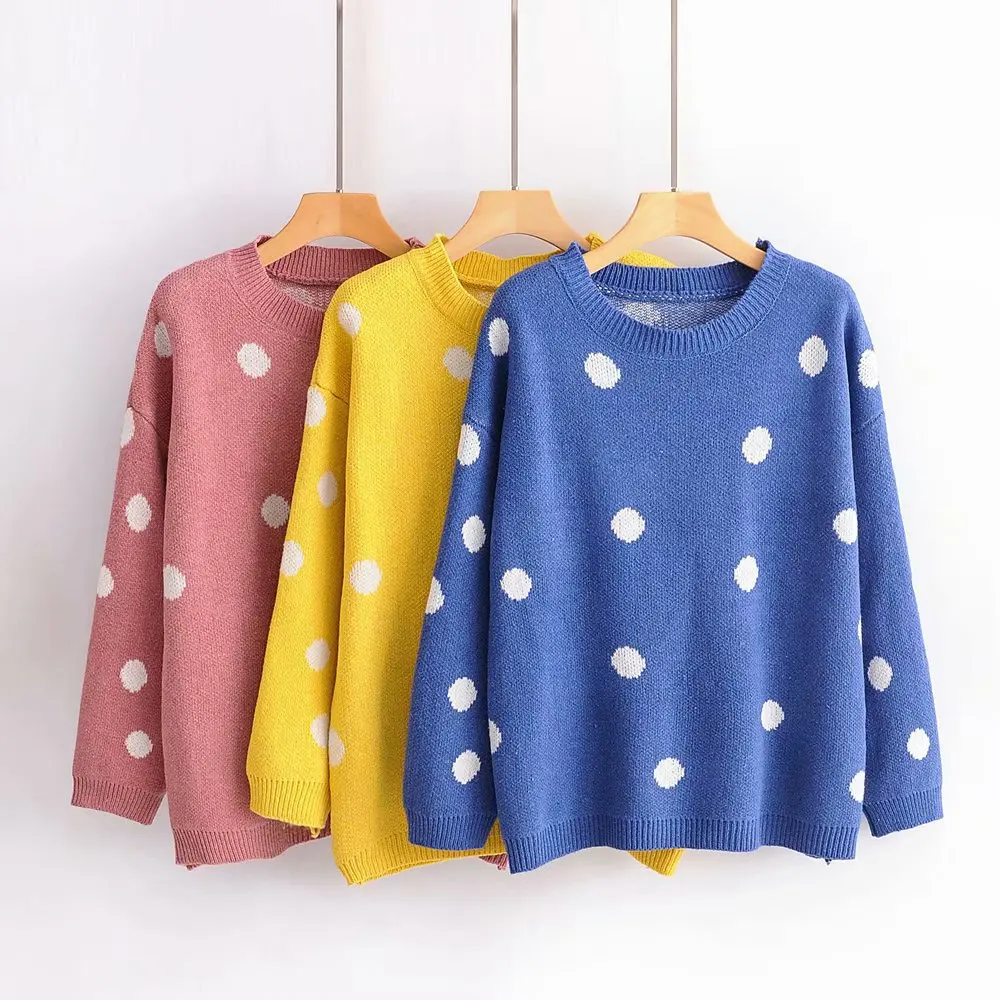 Woman Winter Sweater Dot Print Sweet Girls Knitted Pull Female Loose Autumn Sweaters | Женская одежда