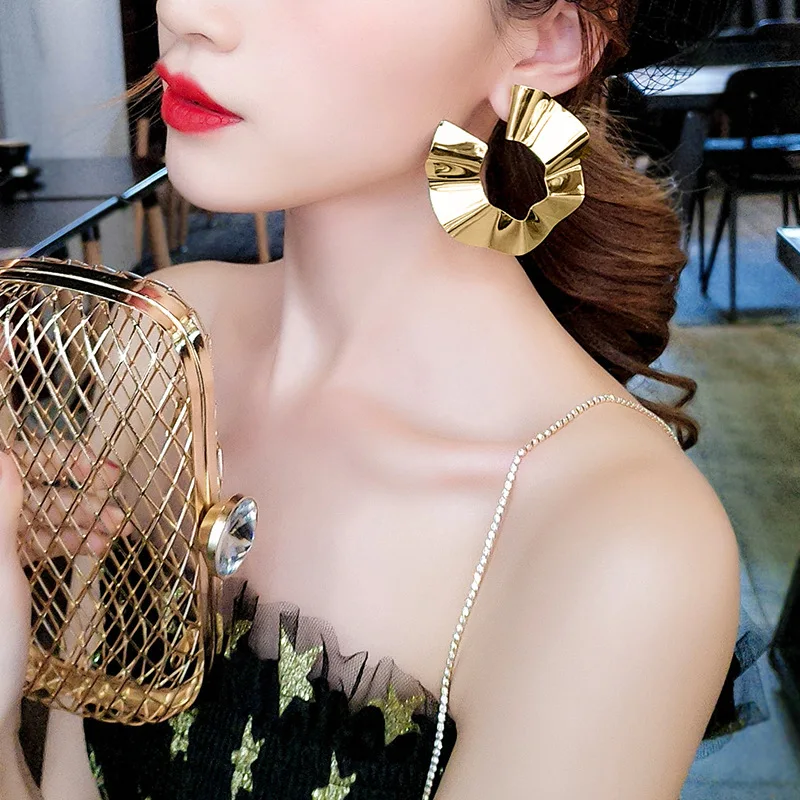 

SHIFEEL 2019 New Fashion 925 Silver Pin Women's Jewelry Hyperbole Metal Geometric Irregular Round Big Earrings Sexy Pendie