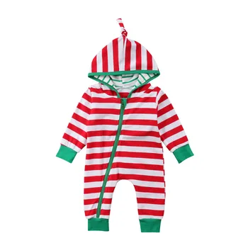 

2018 Christmas Cute Newborn Infant Baby Boy Girl Kids Stripe Hooded Romper Jumpsuit Cotton Clothes Outfit Xmas 0-24M