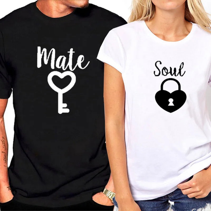 2019 Couple T Shirt for Lovers Soul Mate Print T-shirt Women Key Printed Short Sleeve T Shirt Female Black Couple Clothes Brand 2019 Couple T Shirt for Lovers Soul Mate Print T-shirt Women Key Printed Short Sleeve T Shirt Female Black Couple Clothes Brand