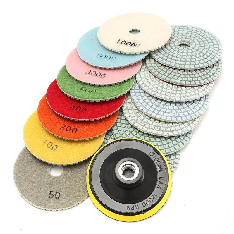 8PCS 4/'/' DIAMOND POLISHING PADS SET GRANITE CONCRETE MARBLE GRINDING DISC KIT