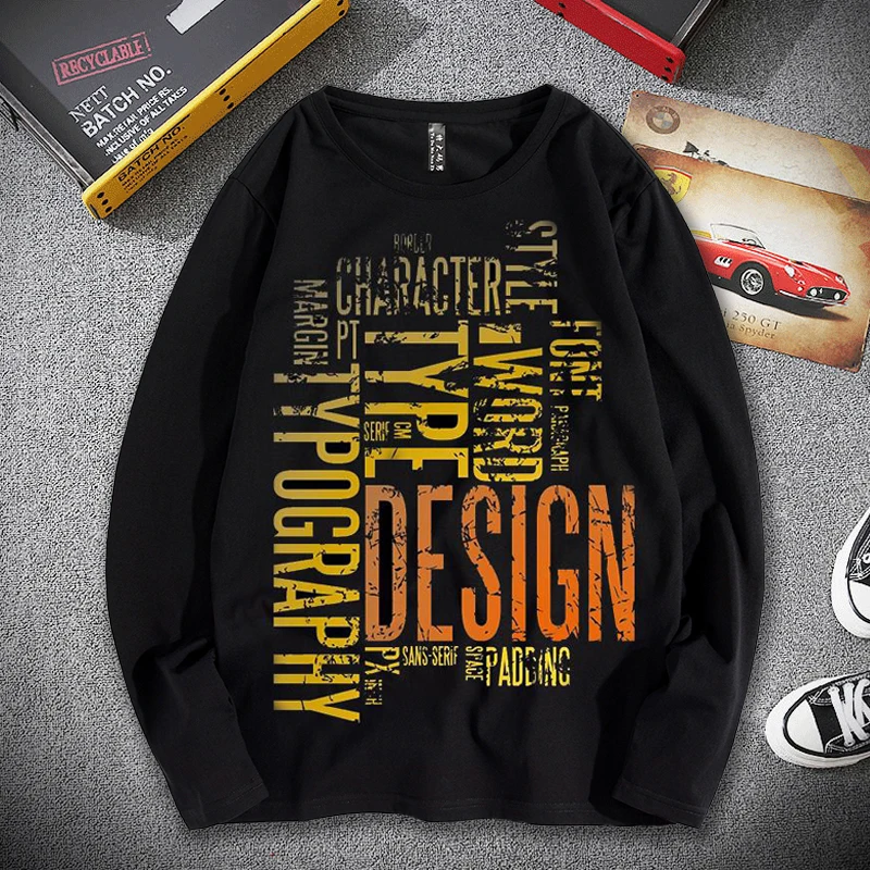 

Men long sleeve T shirt Letter print Autumn winter plus large size men's 6XL 7XL 8XL round neck long sleeve T shirt fashion