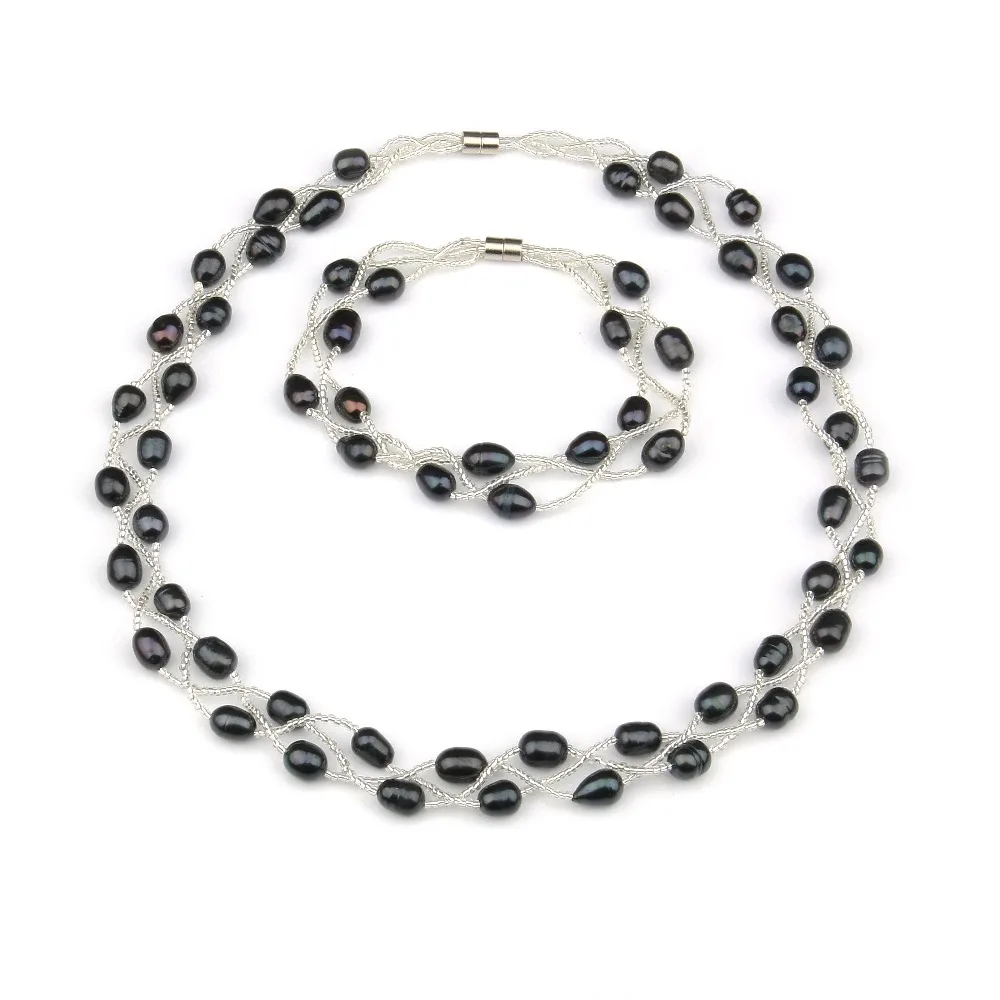 

100% Natural Freshwater Pearl Bracelets High Quality Freshwater Pearl Bracelets for Women Necklace set