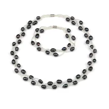 Натуральный пресноводный жемчуг браслеты высокого качества пресноводный жемчуг браслеты для женщин ожерелье набор