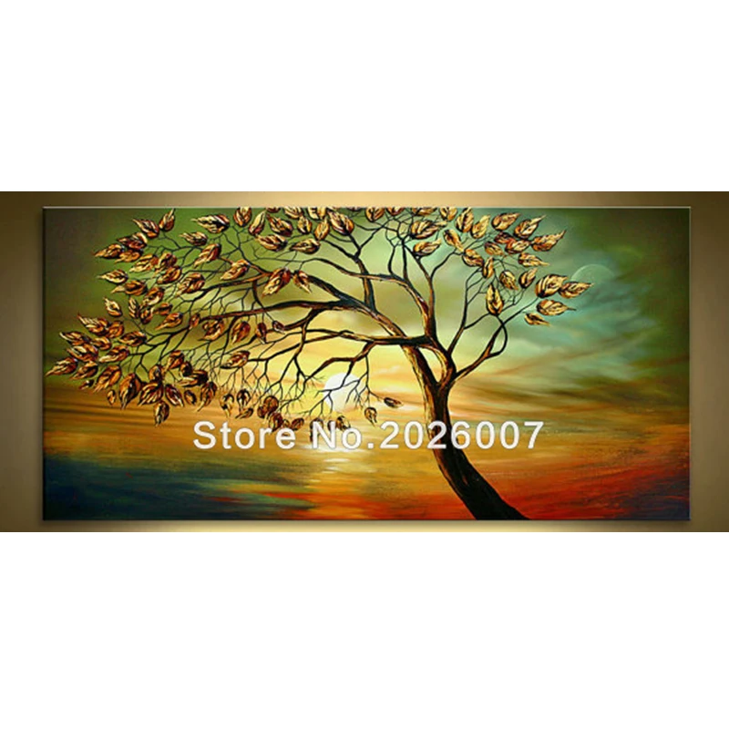 

Hand Painted Abstract ready to tree sunset clouds in fall Thick Palette Knife Oil Painting Poster On Canvas Original Landscape