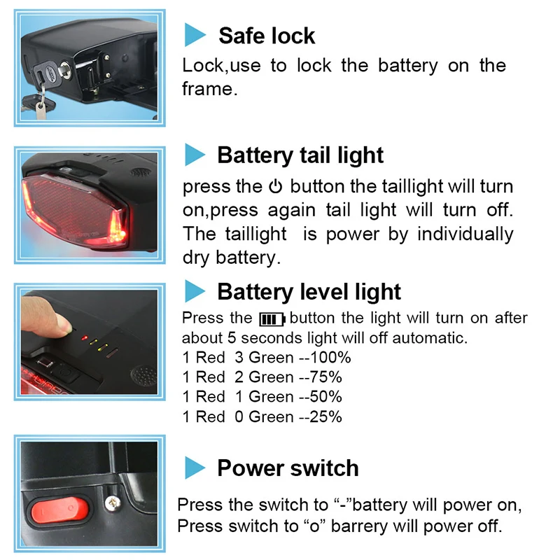 Top Rear Rack Electric Bike Batteries 36v 13ah Ebike Lithium ion Battery with Samsung Cell for 36V 500W 350W Motor 4
