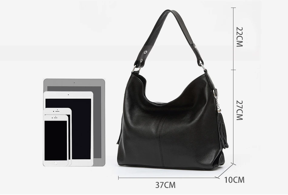 2018 New Fashion Soft Real Genuine Leather Tassel Women's Handbag Ladies Shoulder Tote Messenger Bag Purse Satchel Black White 4
