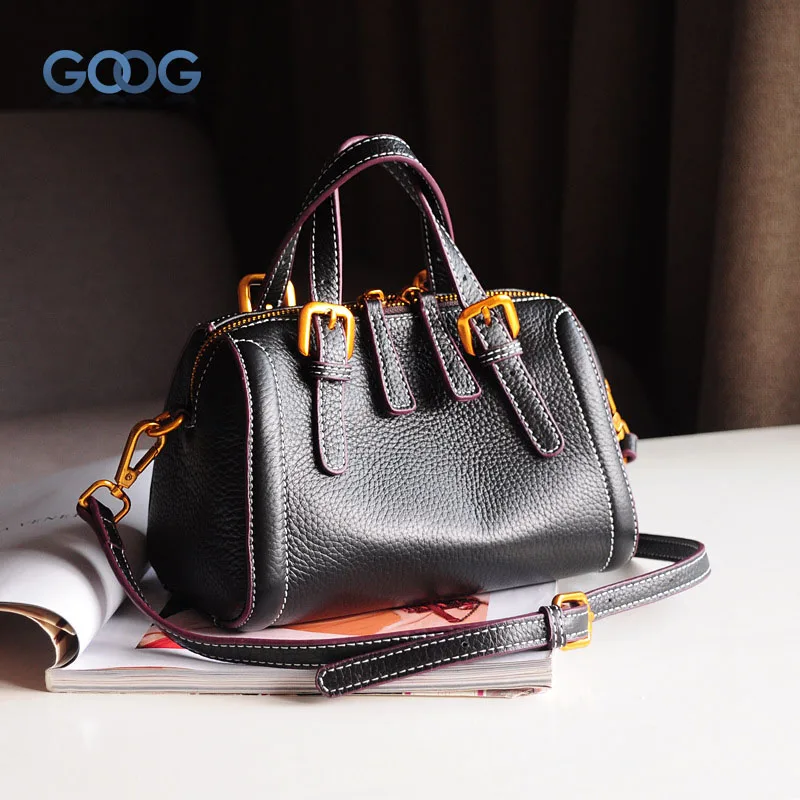 

New Korean version of the first layer of leather pillow bag large lychee pattern handbag shoulder Messenger fashion leather leat