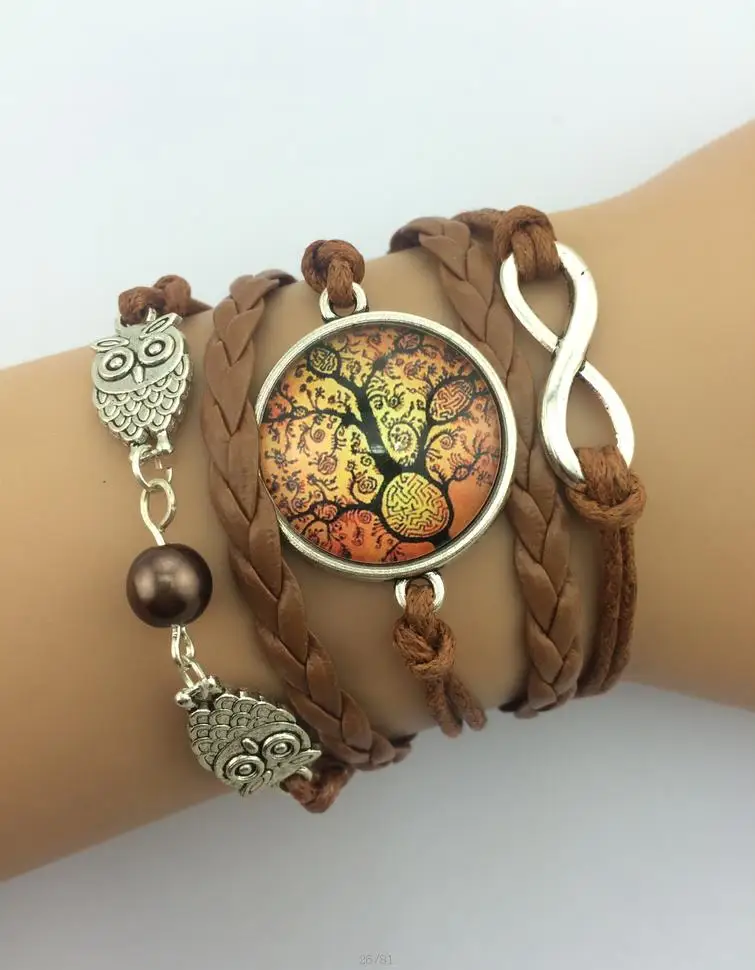 

1pc infinity handmade bracelet.metal charm,wax cord,leather bracelet Infinity Glass Cabochon Dome Bracelets 4255