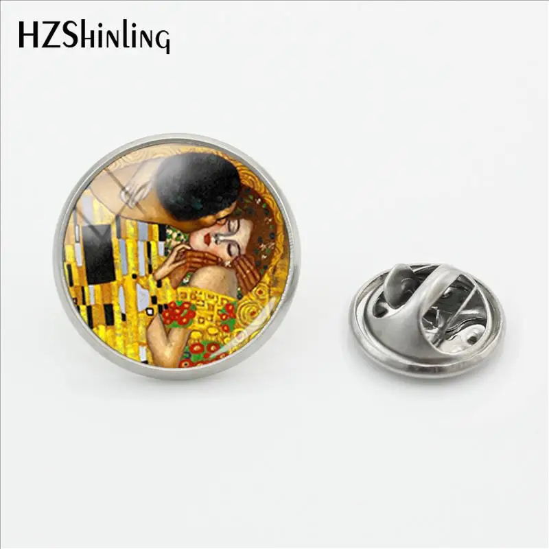 

2018 New Gustav Klimt The Kiss Clasp Pin Art Paintings Pins Stainless Steel Art Hand Craft Lapel Pin Glass Dome Jewelry