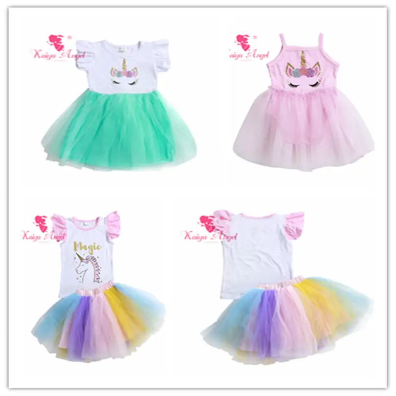 Kaiya Angel 2018 NB-8T Хлопковое платье с единорогом для маленьких детей светло-розовое