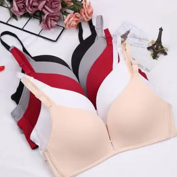 

2019 Women Solid Thin Section Smooth No Trace Comfortable Upper Support Back Closure No Steel Ring Gather Adjustment Bra 75-85B