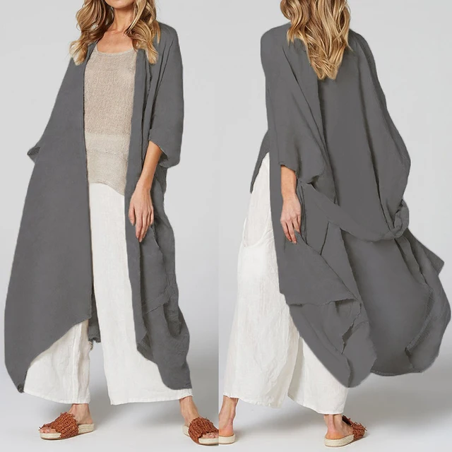 US $9.74 Celmia Women Vintage Shirts Kimono Cardigan Long Blouse Belted Casual Loose Beach Cover Up Blusas F