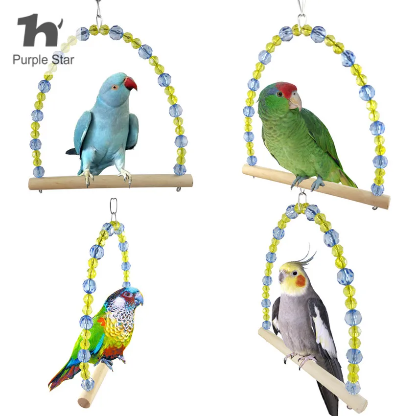 Purple Star Bird Parrot Wooden Swing Toy Parakeet Cockatiel Lovebird Perches Stand Bite Toys Pet