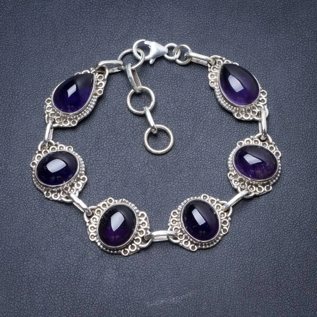 

Natural Amethyst Handmade Unique 925 Sterling Silver Bracelet 7 1/4-8 1/4" Y2866