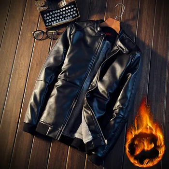 

Men's 2018 winter new best selling casual men's motorcycle leather jacket plus velvet to increase warm bomber jacket M-5XL