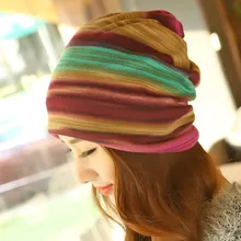 Для женщин двухслойные хлопковые полосатые облегающие зимние теплые Шапки шапки бини шапки головные уборы шарфы Кепки