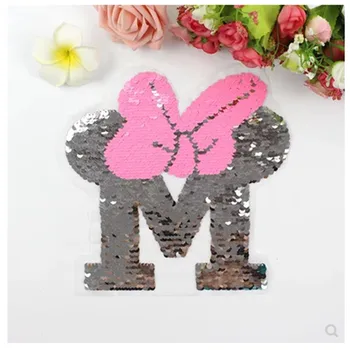 

M Bowknot letters Reversible Change color Sequins Sew On Patches for clothes DIY Patch Applique Bag Clothing Coat Jeans Craft