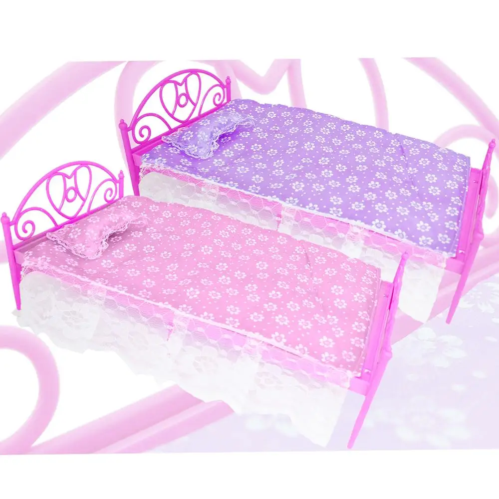 1 set 16 Doll Bed + Pillow + Bedsheet 1/12 Doll House Bedroom