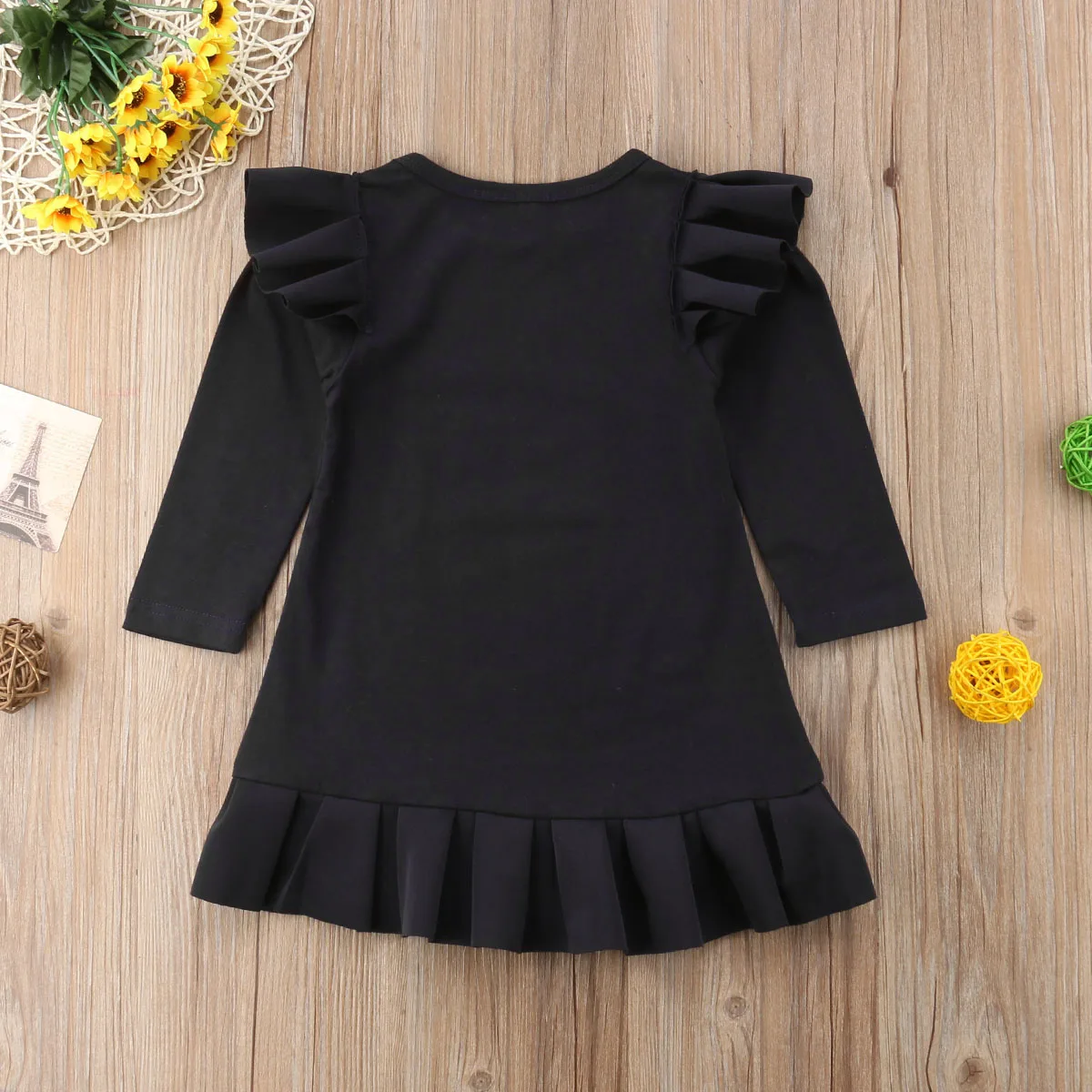 PUDCOCO Fashion Girl Princess Fly Sleeve Dress Kid Baby Party Wedding Pageant Long Sleeve Autumn cotton Dresses Clothes 1-6T