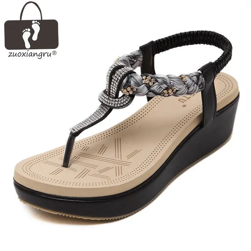 

Zuoxiangru New National Summer Sandals Women's Bohemia Diamond Shoes Women Summer Shoes With Large Size Women's Sandals