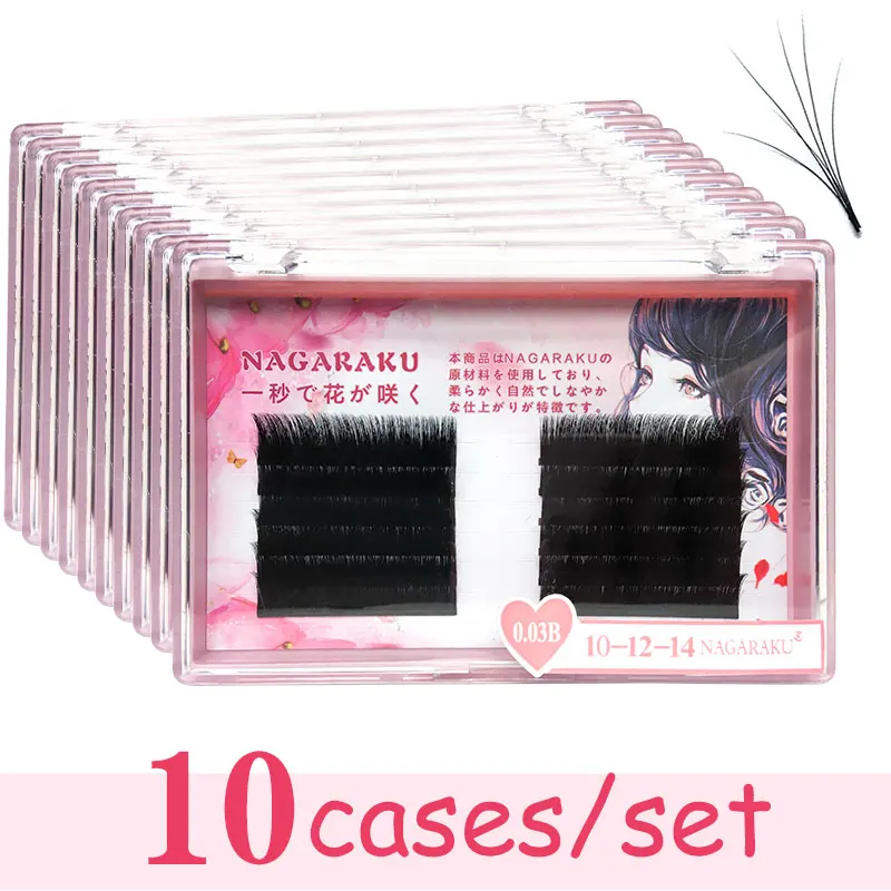 

NAGARAKU 10 cases Eyelash Extensions Auto fans eyelash Easy to fan lash 0.03mm Mixed Length Faux Mink Eyelash Russian volume