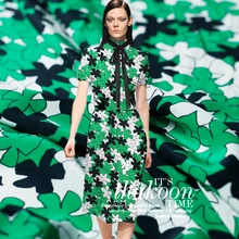 Высококачественный изготовленный на заказ белый и зеленый цветок шелковая ткань для летнего платья, Width135cm крепдешин для одежды из ткани для DIY шитья Горячая