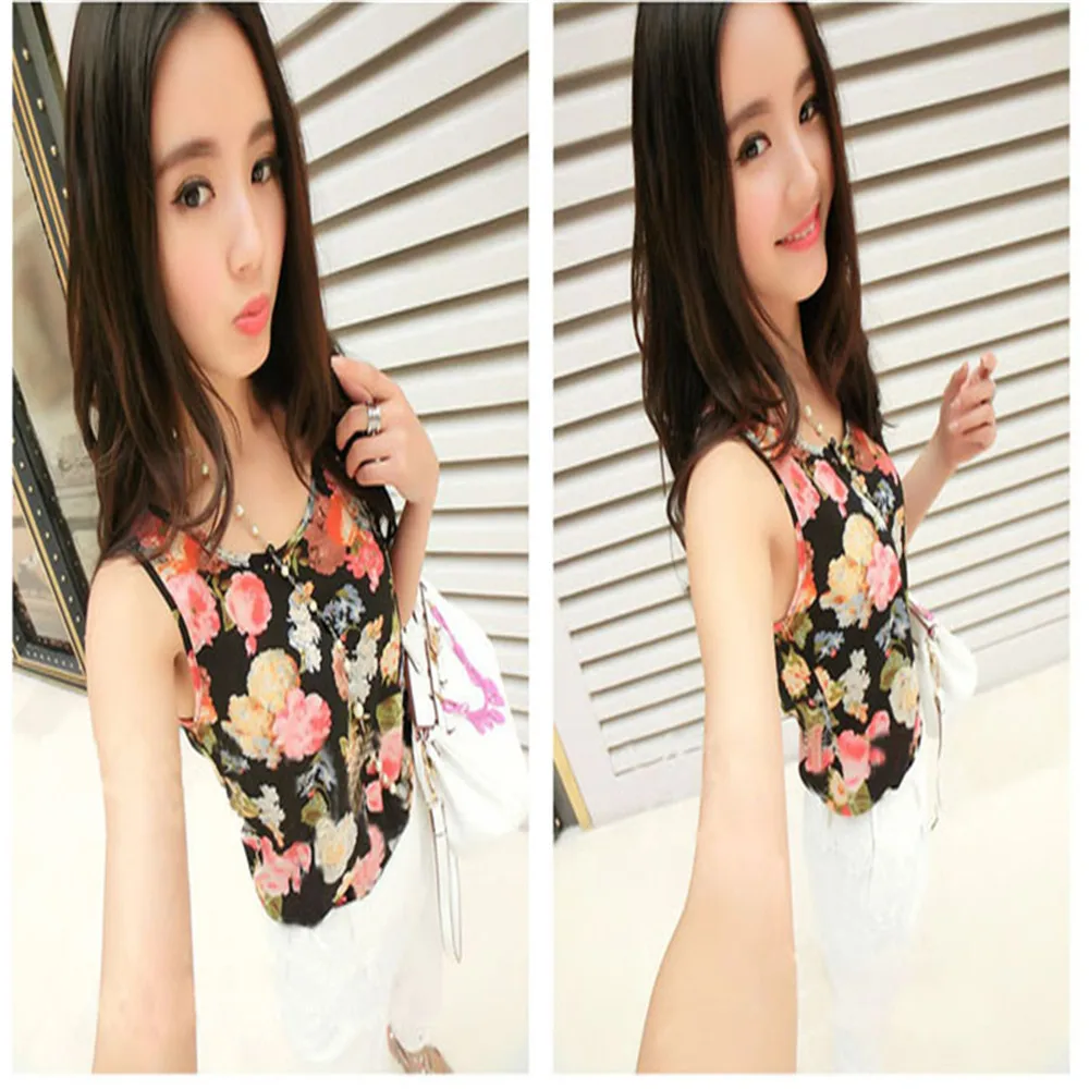 

Women Blouses 2019 Fashion Long Sleevel Sexy Casual Chiffon Sleeveless Flower Shirt Blouse Vest Tank TopsBlusas Femininas Y3.27