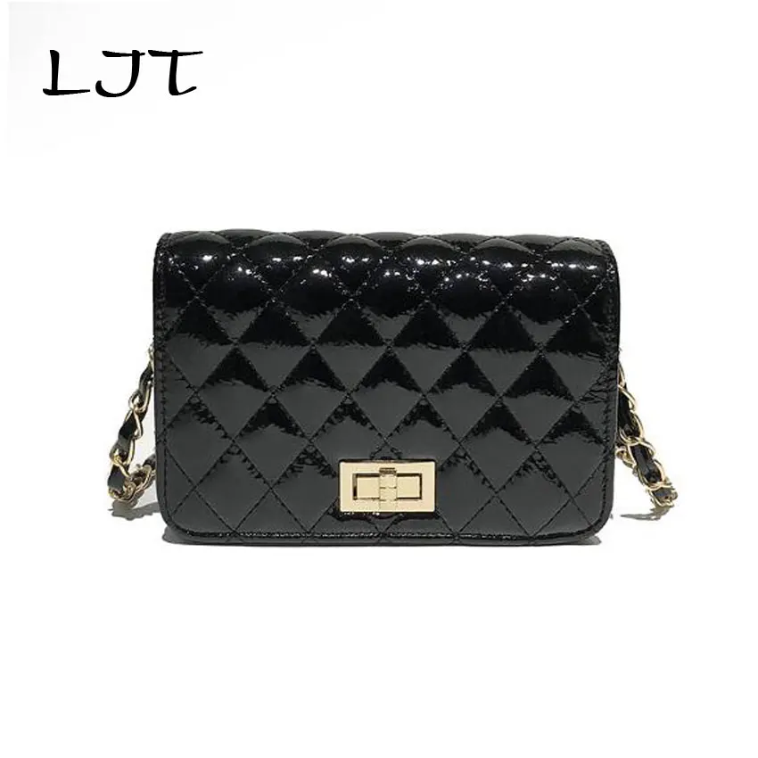 

LJT Patent Leather Handbag Ladies Embroidered Rhombic Chain Small Crossbody Messenger Bag Women Bags Designer Sac A Main Femme