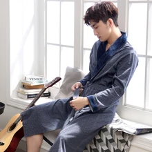 Весенне-осенний мягкий халат из чистого хлопка, длинный халат для мужчин, длинный халат, большие размеры, пижама с длинными рукавами, Пижама для мужчин