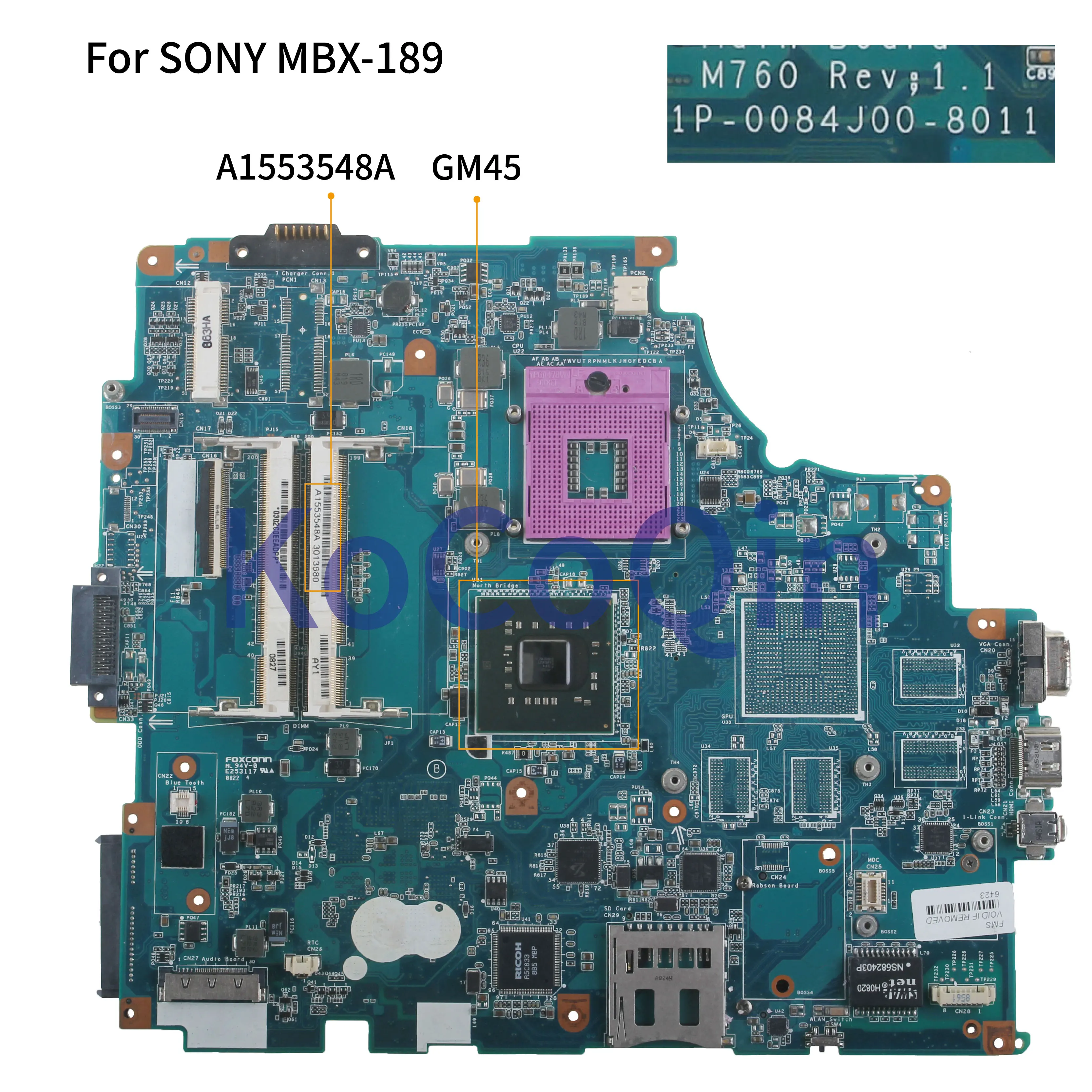 KoCoQin материнская плата для ноутбука SONY VAIO VGN-FW M760 MBX-189 материнская плата A1553548A GM45