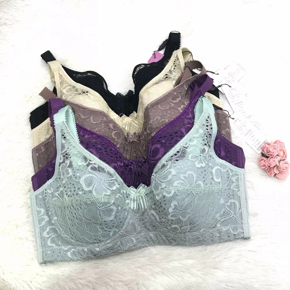 

New sexy lace lingerie big size 36-44CDE bra thin cotton breathable comfort underwear gather adjustable bra