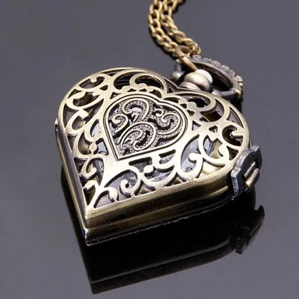 Серебряные винтажные кварцевые карманные часы в форме сердца ожерелье кулон мужские женские