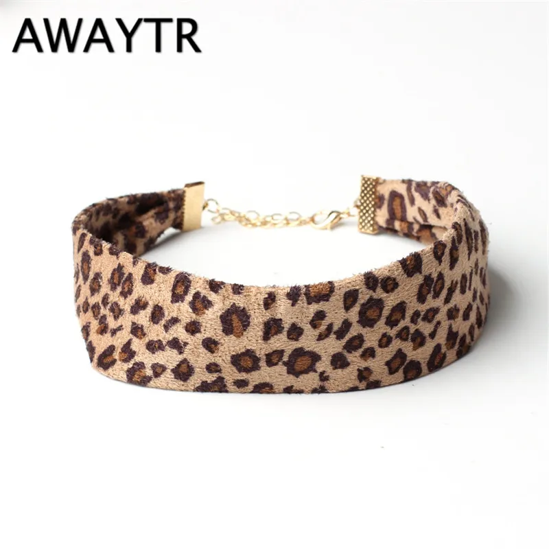 

AWAYTR Winter Warm Wide Ribbon Suede Velvet Chain Choker Necklace for Women Leopard Collar Necklace Jewelry Accessories