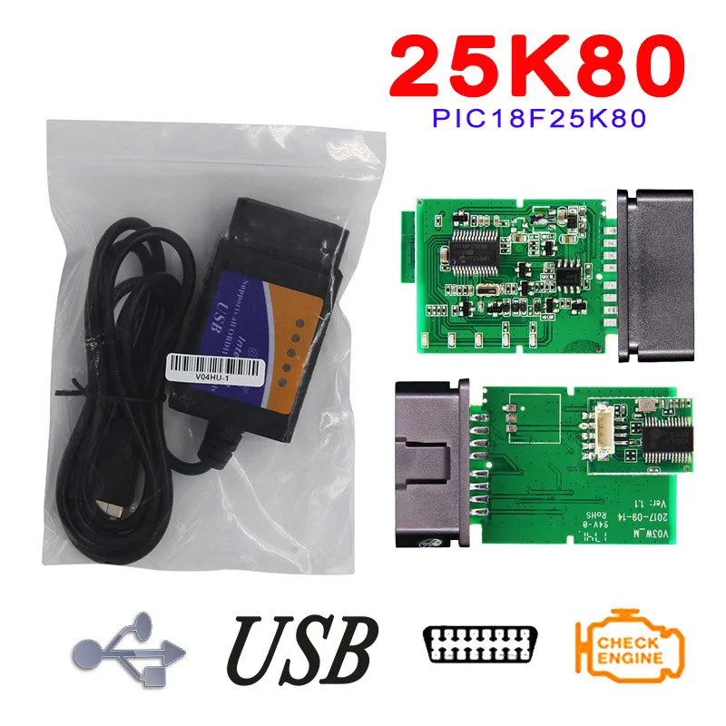 Elm327 USB V1.5 OBD2 Диагностический Автомобильный сканер Elm-327 USB OBD диагностический сканер для автомобилей 1,5 лучшее качество Pic18f25k80 чип